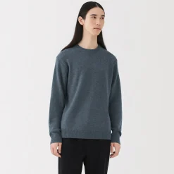 Outlet Muji Jersey de lana de punto medio con cuello redondo para hombre