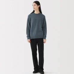 Outlet Muji Jersey de lana de punto medio con cuello redondo para hombre