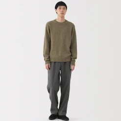 Outlet Muji Jersey de lana de punto medio con cuello redondo para hombre
