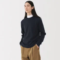 Outlet Muji Jersey de lana de punto medio con cuello redondo para hombre