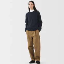 Outlet Muji Jersey de lana de punto medio con cuello redondo para hombre