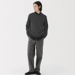 Outlet Muji Jersey de lana de punto medio con cuello redondo para hombre