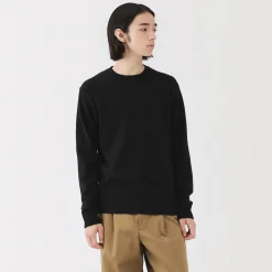 Outlet Muji Jersey de lana de punto medio con cuello redondo para hombre