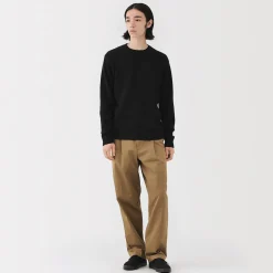 Outlet Muji Jersey de lana de punto medio con cuello redondo para hombre