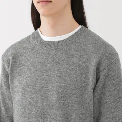 Outlet Muji Jersey de lana de punto medio con cuello redondo para hombre