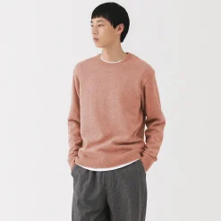 Outlet Muji Jersey de lana de punto medio con cuello redondo para hombre