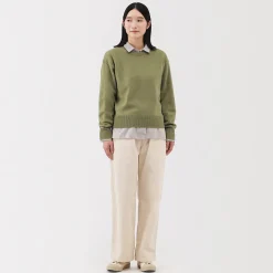 Online Muji Jersey de lana de punto medio con cuello redondo para mujer