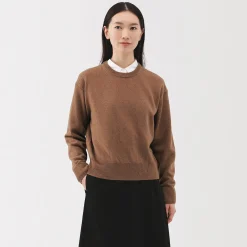 Online Muji Jersey de lana de punto medio con cuello redondo para mujer