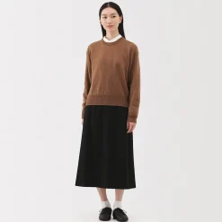 Online Muji Jersey de lana de punto medio con cuello redondo para mujer