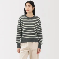 Online Muji Jersey de lana de punto medio con cuello redondo para mujer