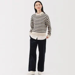 Online Muji Jersey de lana de punto medio con cuello redondo para mujer