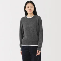 Online Muji Jersey de lana de punto medio con cuello redondo para mujer
