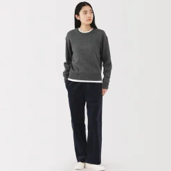 Online Muji Jersey de lana de punto medio con cuello redondo para mujer
