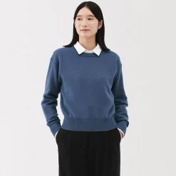 Online Muji Jersey de lana de punto medio con cuello redondo para mujer