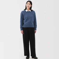 Online Muji Jersey de lana de punto medio con cuello redondo para mujer