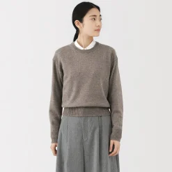 Online Muji Jersey de lana de punto medio con cuello redondo para mujer