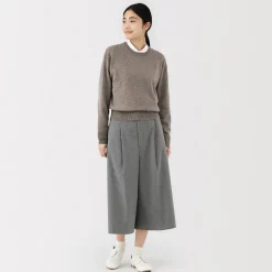Online Muji Jersey de lana de punto medio con cuello redondo para mujer