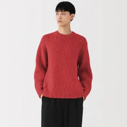 Outlet Muji Jersey de lana merina, punto grueso y cuello redondo para hombre