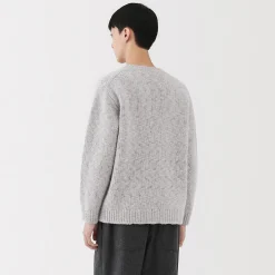 Outlet Muji Jersey de lana merina, punto grueso y cuello redondo para hombre