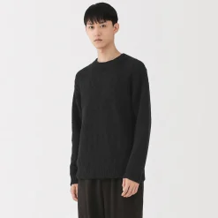 Outlet Muji Jersey de lana merina, punto grueso y cuello redondo para hombre