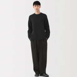 Outlet Muji Jersey de lana merina, punto grueso y cuello redondo para hombre