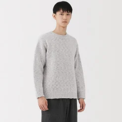 Outlet Muji Jersey de lana merina, punto grueso y cuello redondo para hombre