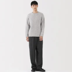 Outlet Muji Jersey de lana merina, punto grueso y cuello redondo para hombre
