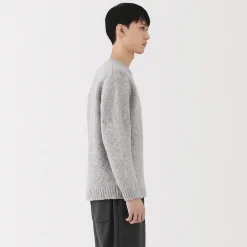Outlet Muji Jersey de lana merina, punto grueso y cuello redondo para hombre