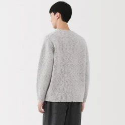Outlet Muji Jersey de lana merina, punto grueso y cuello redondo para hombre