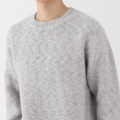 Outlet Muji Jersey de lana merina, punto grueso y cuello redondo para hombre