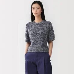 Discount Muji Jersey de media manga en textura bouclé de mezcla de algodón para mujer