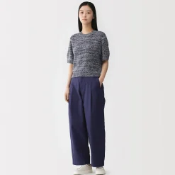 Discount Muji Jersey de media manga en textura bouclé de mezcla de algodón para mujer