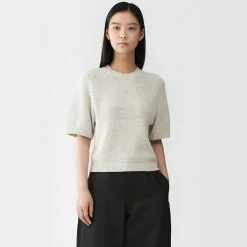 Discount Muji Jersey de media manga en textura bouclé de mezcla de algodón para mujer