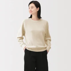 Online Muji Jersey de punto con cuello redondo de algodón orgánico para mujer