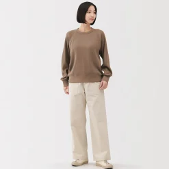 Online Muji Jersey de punto con cuello redondo de algodón orgánico para mujer