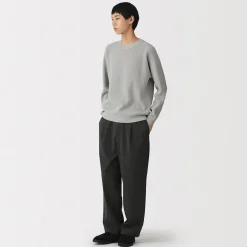 New Muji Jersey de punto con cuello redondo y tejido waffle en mezcla de algodón para hombre