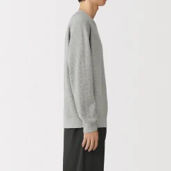 New Muji Jersey de punto con cuello redondo y tejido waffle en mezcla de algodón para hombre