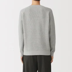 New Muji Jersey de punto con cuello redondo y tejido waffle en mezcla de algodón para hombre