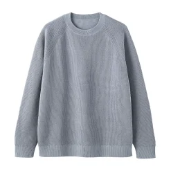 New Muji Jersey de punto con cuello redondo y tejido waffle en mezcla de algodón para hombre