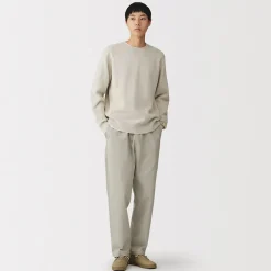 New Muji Jersey de punto con cuello redondo y tejido waffle en mezcla de algodón para hombre