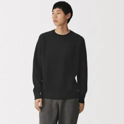 New Muji Jersey de punto con cuello redondo y tejido waffle en mezcla de algodón para hombre