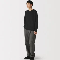 New Muji Jersey de punto con cuello redondo y tejido waffle en mezcla de algodón para hombre
