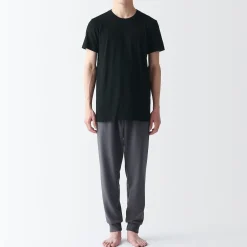 Muji Pack de 2 camisetas de algodón con cuello redondo sin costuras laterales para hombre