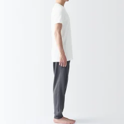 Muji Pack de 2 camisetas de algodón con cuello redondo sin costuras laterales para hombre