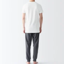 Muji Pack de 2 camisetas de algodón con cuello redondo sin costuras laterales para hombre