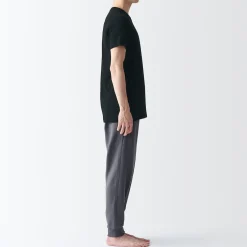 Muji Pack de 2 camisetas de algodón con cuello redondo sin costuras laterales para hombre