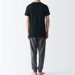 Muji Pack de 2 camisetas de algodón con cuello redondo sin costuras laterales para hombre