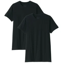 Muji Pack de 2 camisetas de algodón con cuello redondo sin costuras laterales para hombre