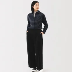 Outlet Muji Pantalón ancho plisado de pana en mezcla de kapok para mujer