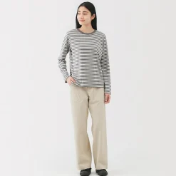 Outlet Muji Pantalón de algodón con patrón de espina de pez para mujer